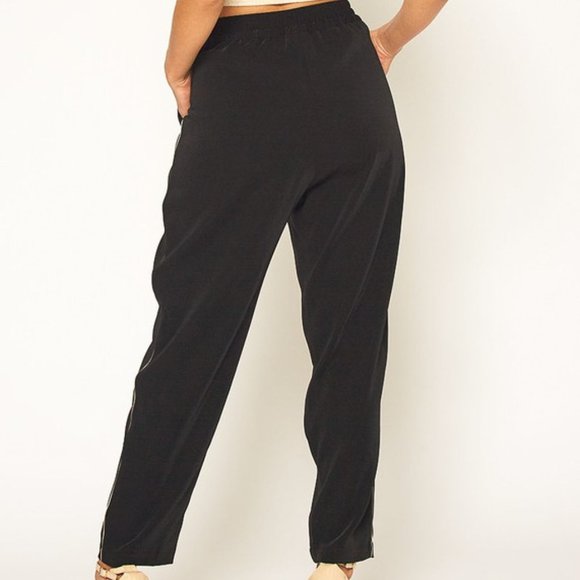 Drawstring Pants with Beige Satin Side Trim - Picture 4 of 4